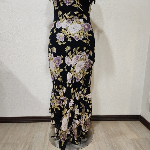 Vintage Y2K Maxi Dress Dark Floral Beading Drape Neck Bodycon Scoop Back size M - Picture 10 of 11